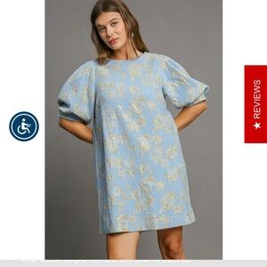 Elegant Blue and Gold Floral Dress